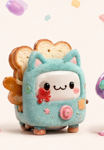 A mint cat-shaped toast plush character
