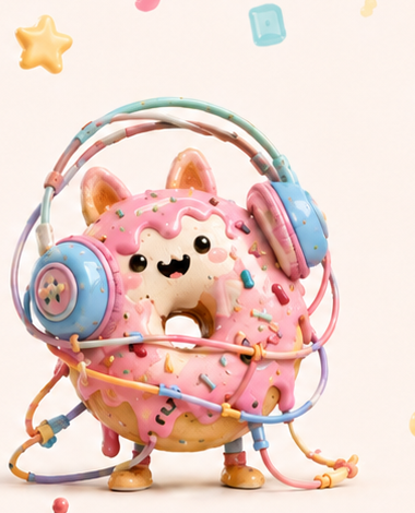 Preview art for the Laugh and Color collection, featuring the headphone-wearing donut character