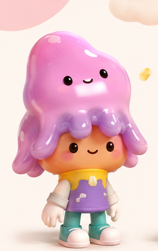 A girl character with jellyfish-shaped purple hair
